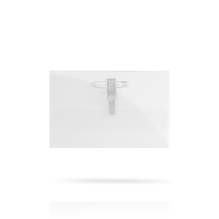 Identificador de plástico transparente con pasador trasero 9x5.5cm color transparente