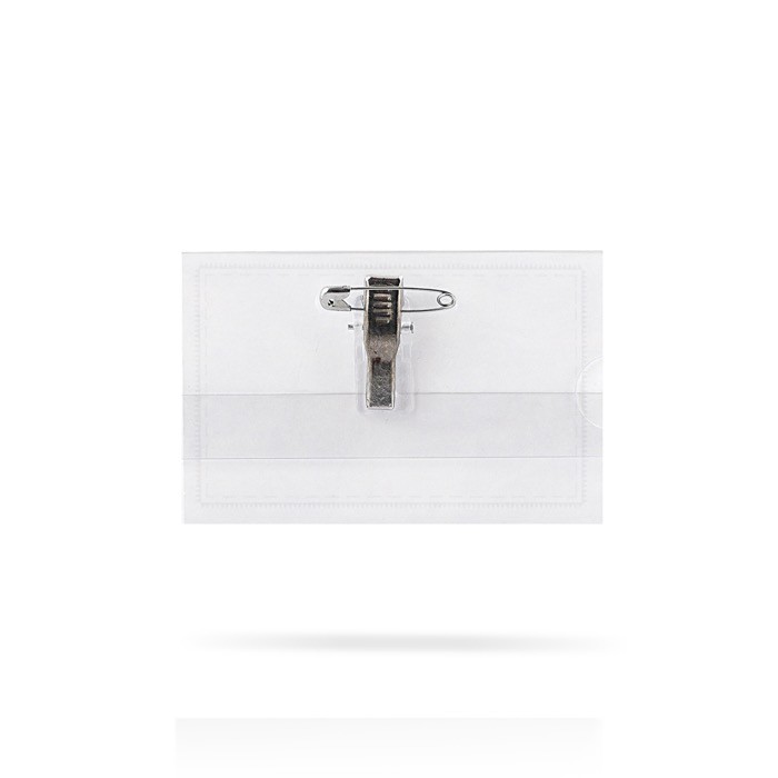 Identificador de plástico transparente con pasador trasero 9x5.5cm color transparente vista detalle 2