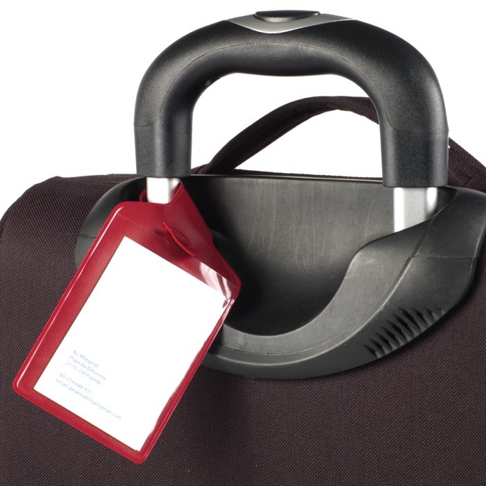 Identificador de maletas de varios colores con cara transparente color burdeos vista 1