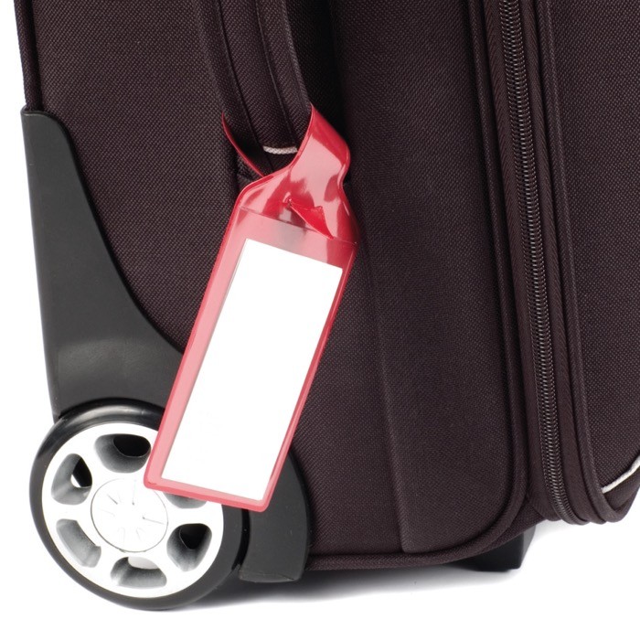 Identificador de maletas de varios colores con cara transparente color burdeos vista 2