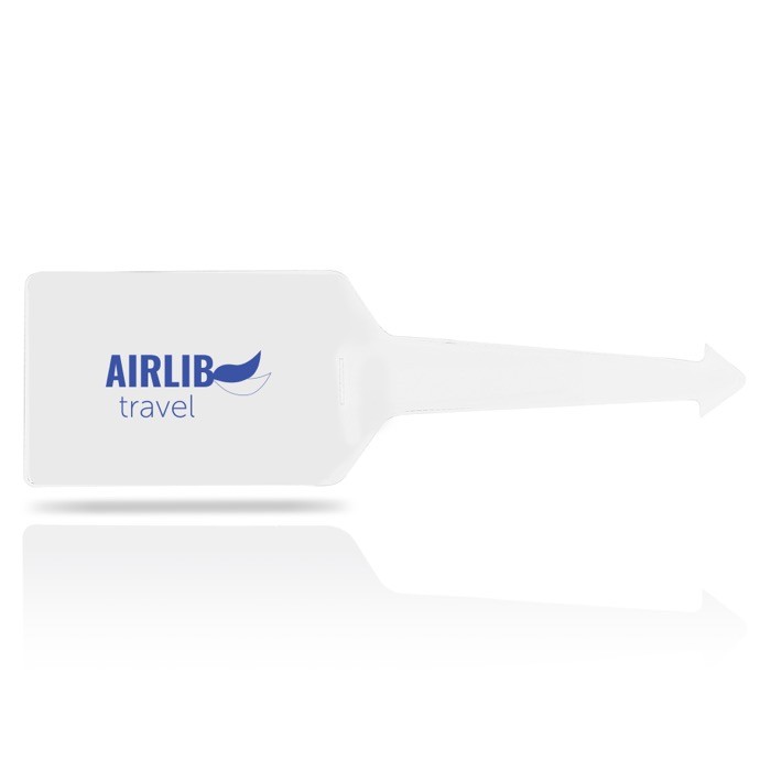 Identificador de maletas de varios colores con cara transparente color transparente vista con logo impreso