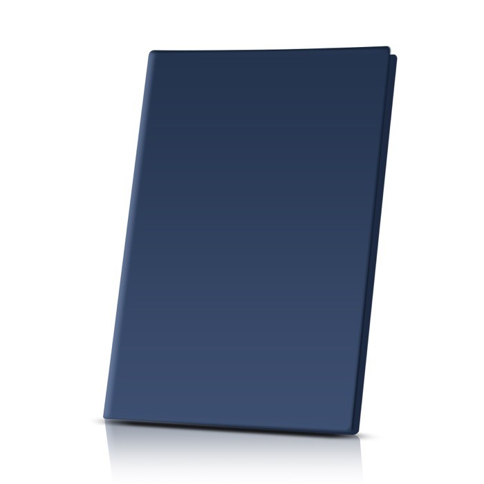 Porta menús con cuatro fundas transparentes en el interior color azul marino