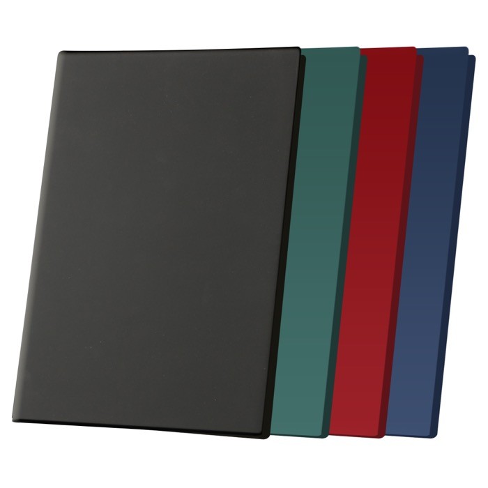 Porta menús con cuatro fundas transparentes en el interior vista con varios colores