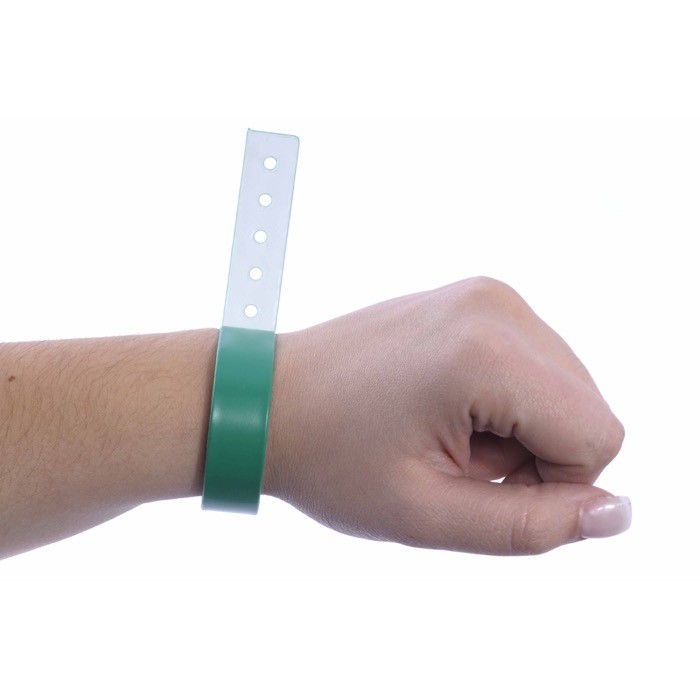 Pulsera fina de vinilo identificativa para festivales y fiestas color verde vista 1