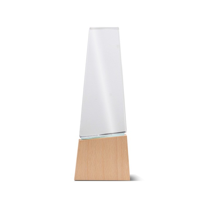 Trofeo de cristal estilizado con base de madera que ofrece distinción color marrón claro Trofeo de cristal estilizado con base de madera que ofrece distinción color marrón claro