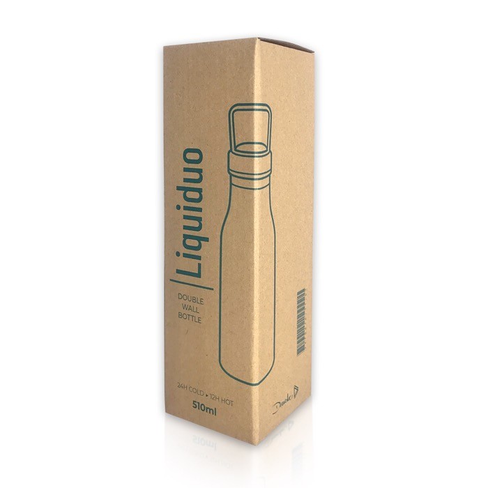 Botella termo con compartimento en la tapa y asa transporte 510ml vista en caja Botella termo con compartimento en la tapa y asa transporte 510ml vista en caja