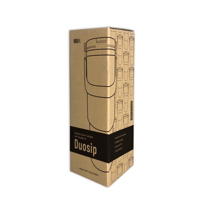 Vaso térmico de acero inoxidable con tapa doble y asa plegable 900ml vista en caja