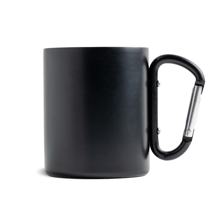 Taza de doble pared de acero inoxidable reciclado con mosquetón 300ml color negro vista 11 Taza de doble pared de acero inoxidable reciclado con mosquetón 300ml color negro vista 11