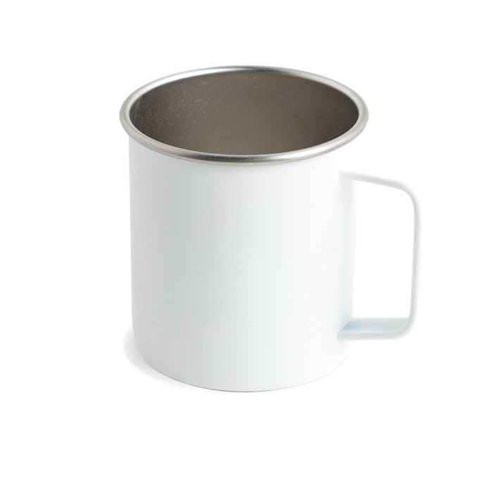 Taza de acero inoxidable reciclado con diseño moderno y asa 400ml color blanco vista 1 Taza de acero inoxidable reciclado con diseño moderno y asa 400ml color blanco vista 1