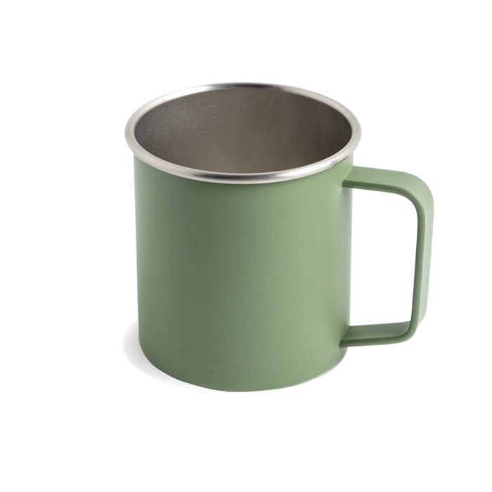 Taza de acero inoxidable reciclado con diseño moderno y asa 400ml color verde bosque vista 1 Taza de acero inoxidable reciclado con diseño moderno y asa 400ml color verde bosque vista 1