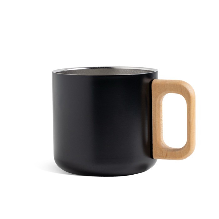 Taza de acero inoxidable de doble pared y asa de madera 350ml color negro vista 11 Taza de acero inoxidable de doble pared y asa de madera 350ml color negro vista 11