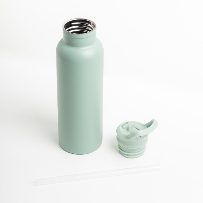 Botella térmica de acero inoxidable con asa fija y pajita plegable 500ml