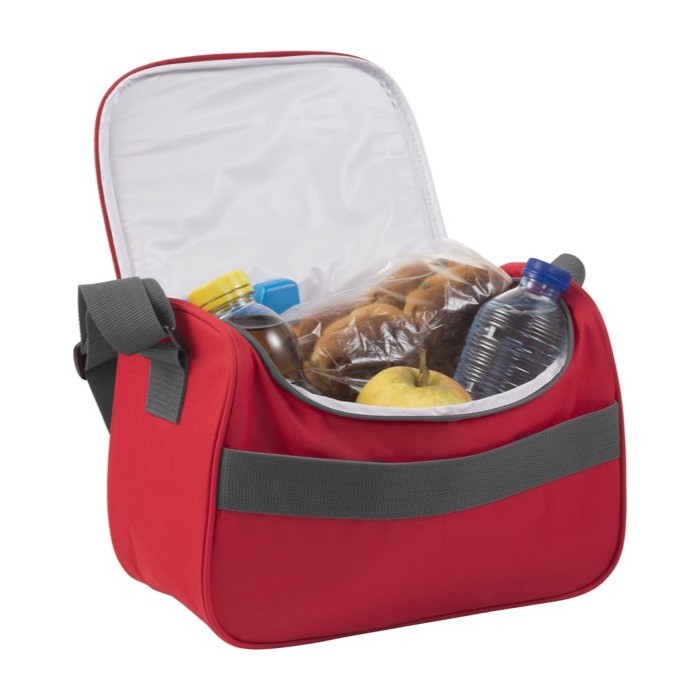 Bolsa nevera de poliéster con asa de transporte ajustable color rojo primera vista