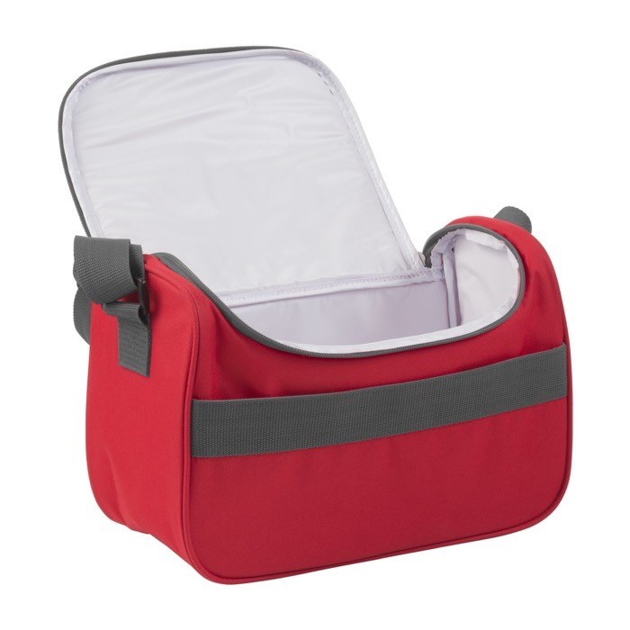 Bolsa nevera de poliéster con asa de transporte ajustable color rojo segunda vista