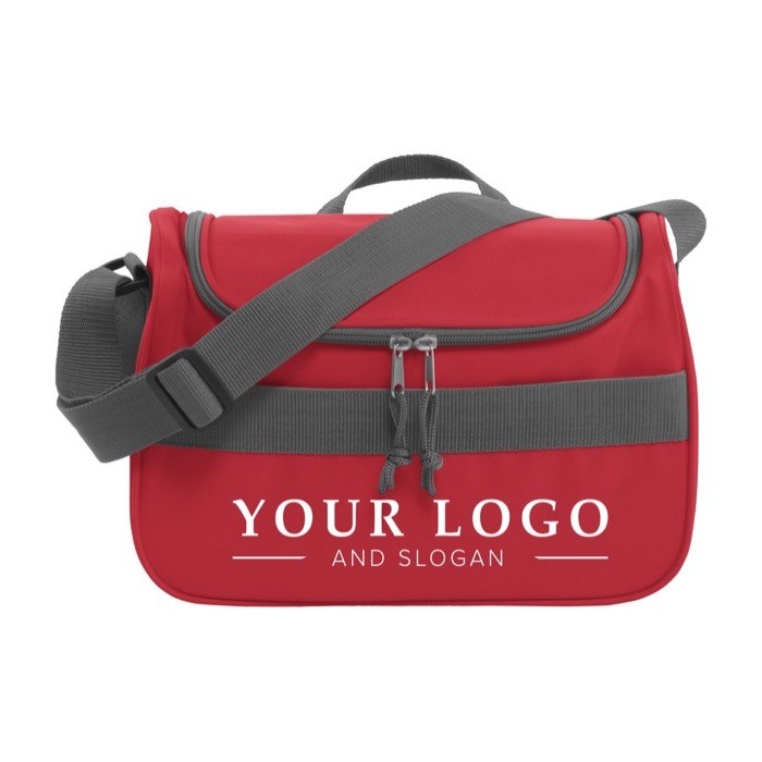 Bolsa nevera de poliéster con asa de transporte ajustable color rojo tercera vista