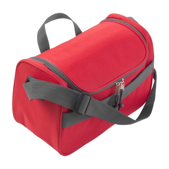 Bolsa nevera de poliéster con asa de transporte ajustable color rojo cuarta vista
