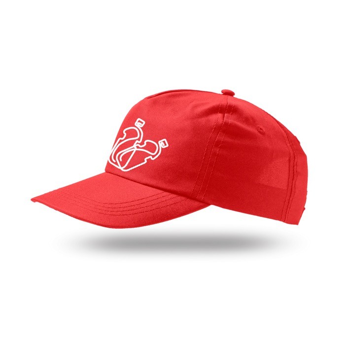 Gorra de poliéster reciclado con visera curvada 125 g/m2 color rojo vista con logo impreso Gorra de poliéster reciclado con visera curvada 125 g/m2 color rojo vista con logo impreso