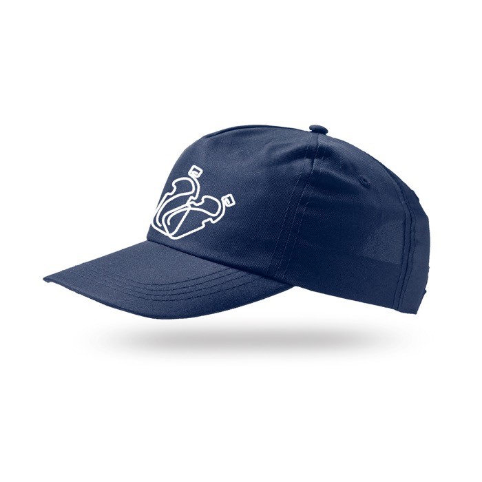 Gorra de poliéster reciclado con visera curvada 125 g/m2 color azul marino vista con logo impreso Gorra de poliéster reciclado con visera curvada 125 g/m2 color azul marino vista con logo impreso