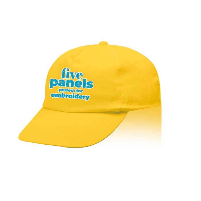 Gorra de poliéster y algodón en distintos colores 125 g/m2 color amarillo vista con logo impreso