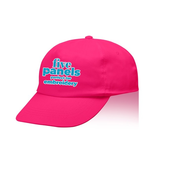 Gorra de poliéster y algodón en distintos colores 125 g/m2 color rosa vista con logo impreso