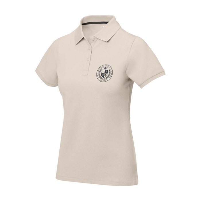Polo de manga corta para mujer en punto piqué 200 g/m2 Elevate Life color arena vista impresión serigrafía Polo de manga corta para mujer en punto piqué 200 g/m2 Elevate Life color arena vista impresión serigrafía