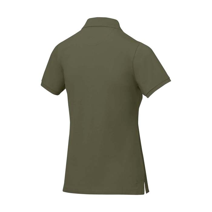Polo de manga corta para mujer en punto piqué 200 g/m2 Elevate Life color verde oliva tercera vista trasera Polo de manga corta para mujer en punto piqué 200 g/m2 Elevate Life color verde oliva tercera vista trasera