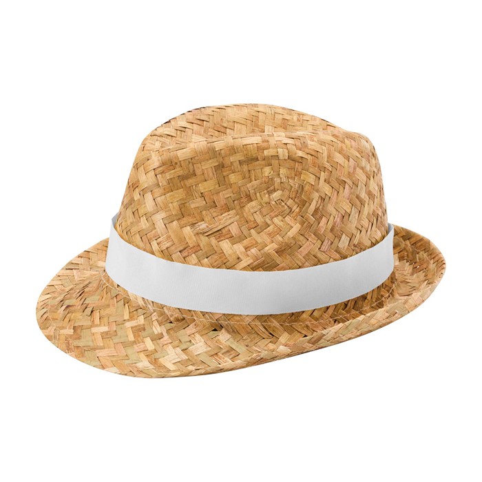 Sombrero de paja transpirable natural con cinta personalizable color blanco