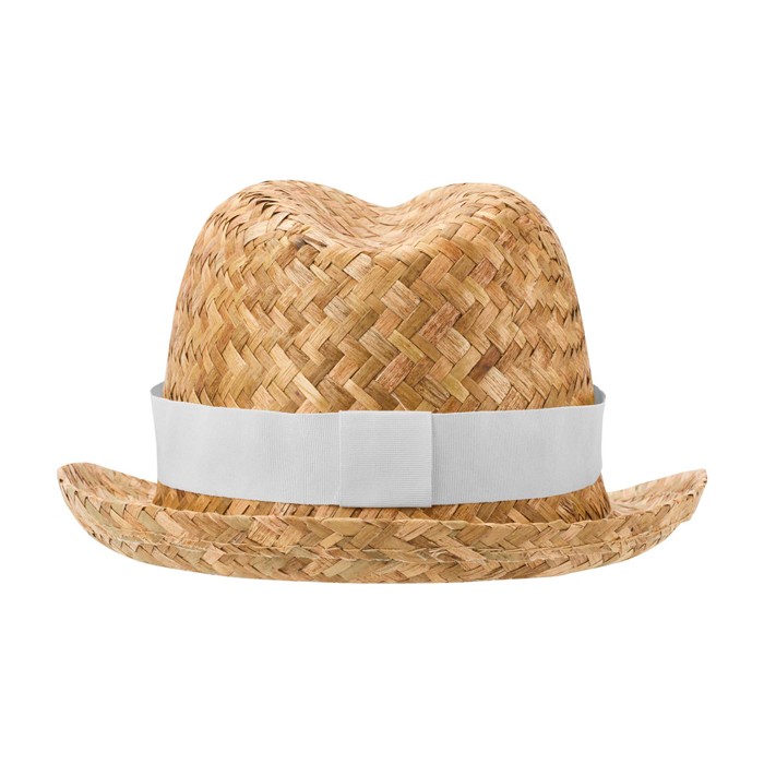 Sombrero de paja transpirable natural con cinta personalizable color blanco segunda vista trasera