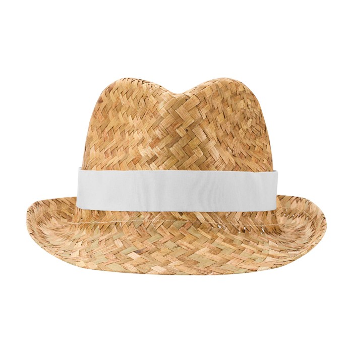 Sombrero de paja transpirable natural con cinta personalizable color blanco segunda vista frontal