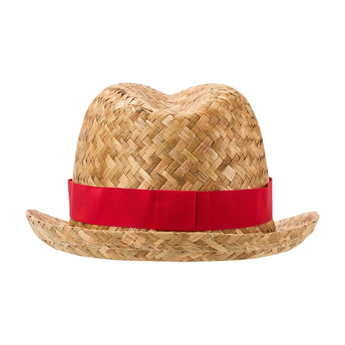 Sombrero de paja transpirable natural con cinta personalizable color rojo segunda vista trasera
