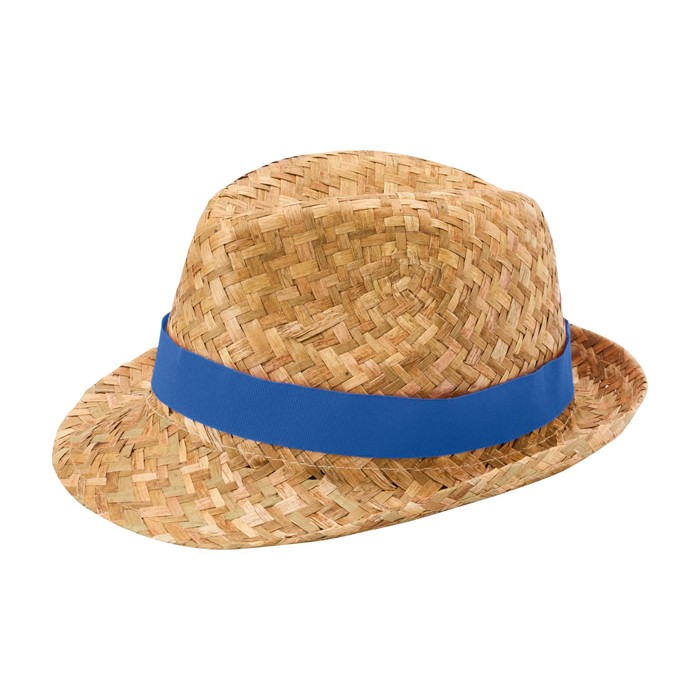 Sombrero de paja transpirable natural con cinta personalizable color azul real