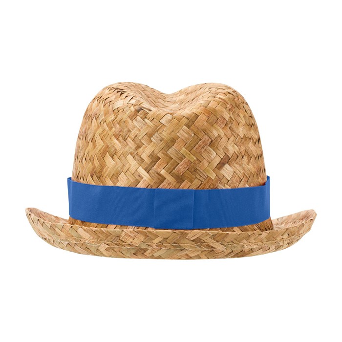 Sombrero de paja transpirable natural con cinta personalizable color azul real segunda vista trasera
