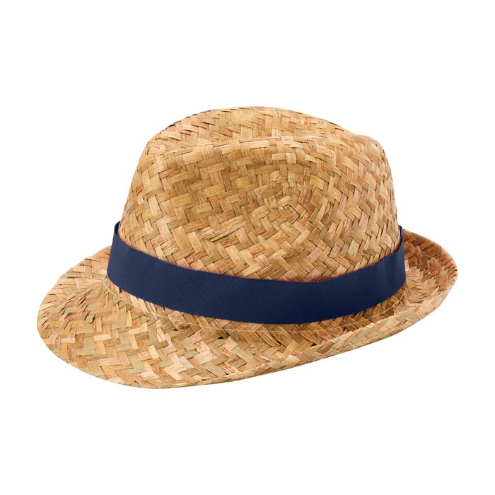 Sombrero de paja transpirable natural con cinta personalizable color azul marino
