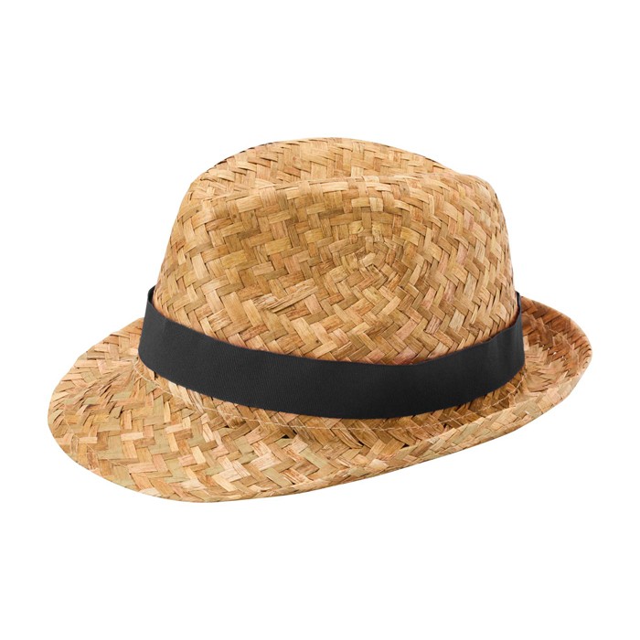 Sombrero de paja transpirable natural con cinta personalizable color negro