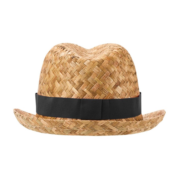 Sombrero de paja transpirable natural con cinta personalizable color negro segunda vista trasera
