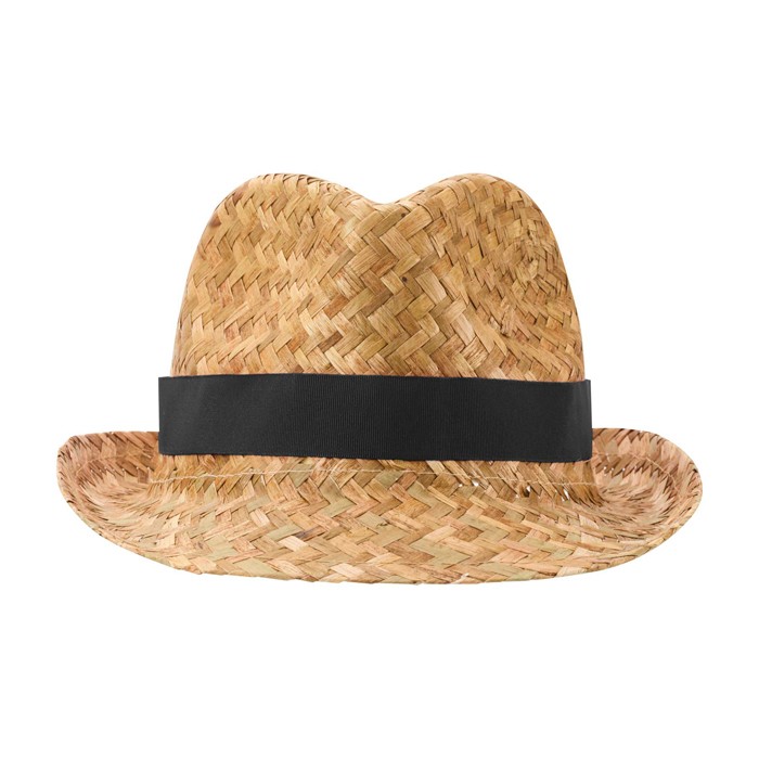 Sombrero de paja transpirable natural con cinta personalizable color negro segunda vista frontal