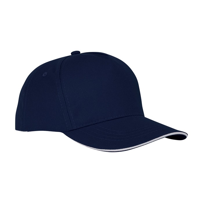 Gorra tipo sándwich de algodón con 5 paneles de 175 g/m2 color azul marino vista lateral