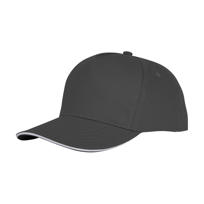 Gorra tipo sándwich de algodón con 5 paneles de 175 g/m2 color gris topo