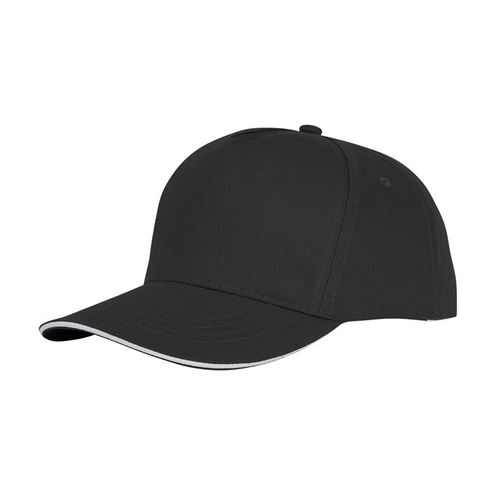 Gorra tipo sándwich de algodón con 5 paneles de 175 g/m2 color negro