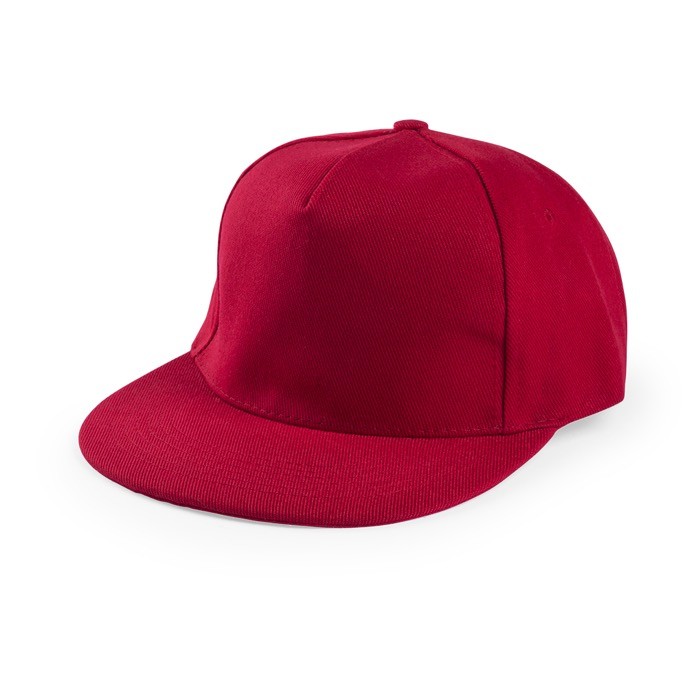 Gorra de algodón de 5 paneles y poliéster con cierre de velcro color rojo primera vista