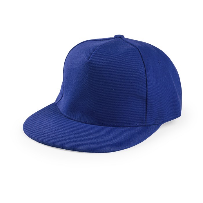 Gorra de algodón de 5 paneles y poliéster con cierre de velcro color azul primera vista