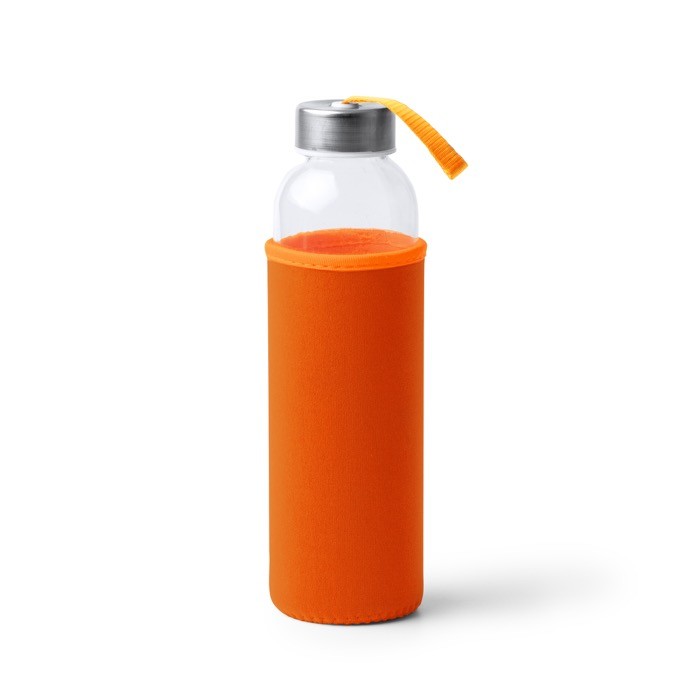 Bidón de cristal con funda de neopreno y cinta de transporte 500ml color naranja segunda vista