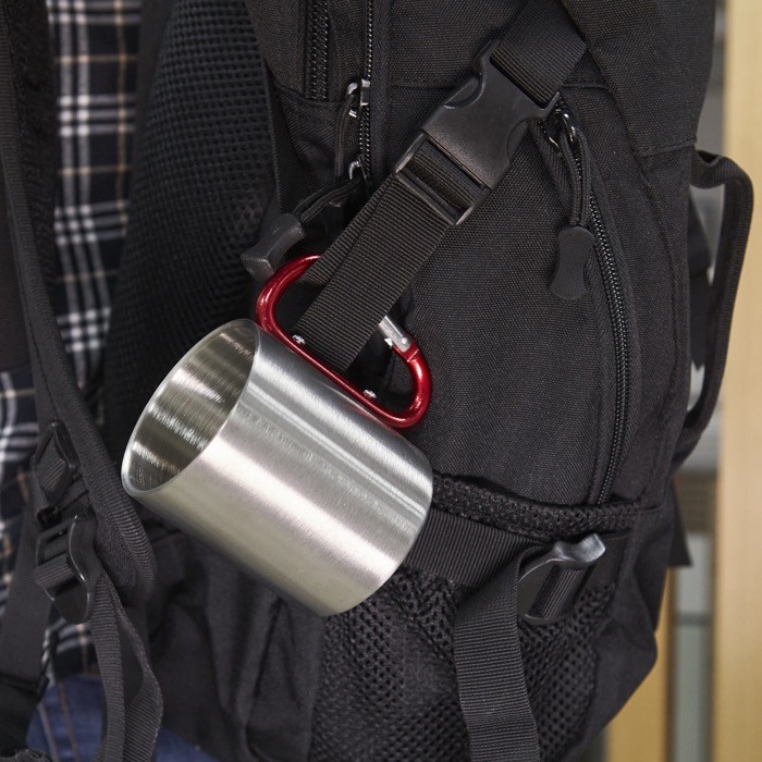 Taza metálica de doble pared con asa mosquetón de colores 230ml color rojo vista detalle 3