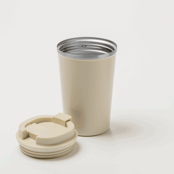 Vaso térmico de acero inoxidable con tapa roscada antifugas 450ml color beige