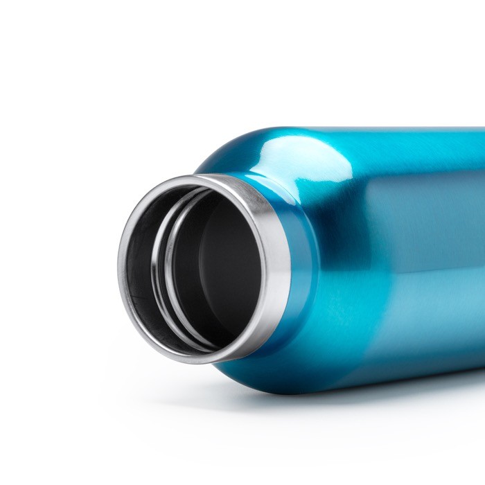 Botella de acero inoxidable con tapa de bambú y asa plegable 500ml color negro vista detalle 2