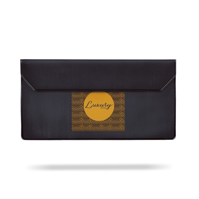 Portadocumentos ideal para llevar la documentación para viajar color negro vista con logo impreso