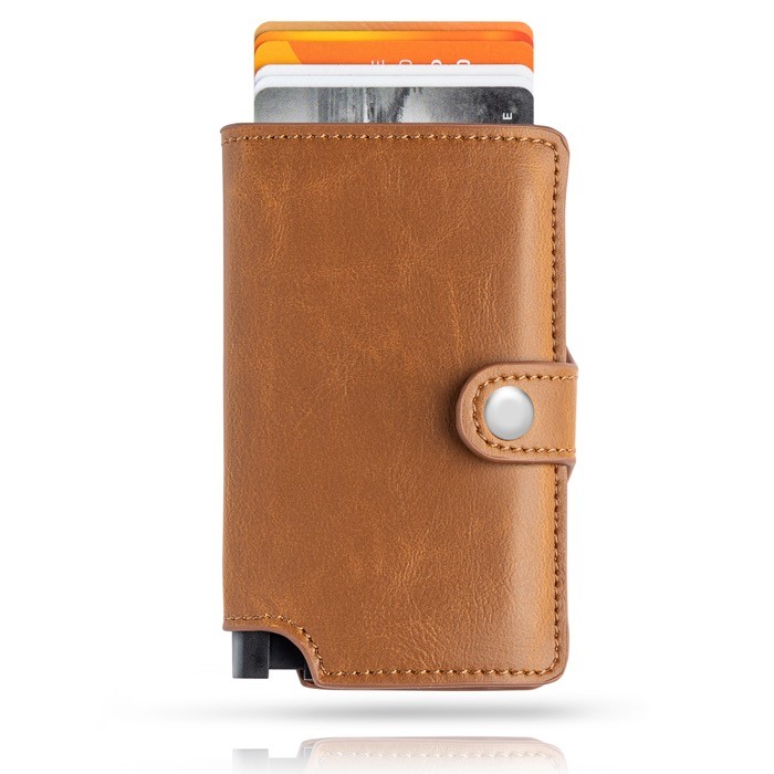 Cartera de cuero sintético con tarjetero automático con RFID color marrón vista 1