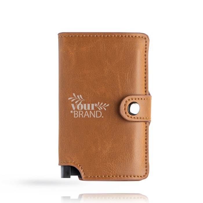 Cartera de cuero sintético con tarjetero automático con RFID color marrón vista 2