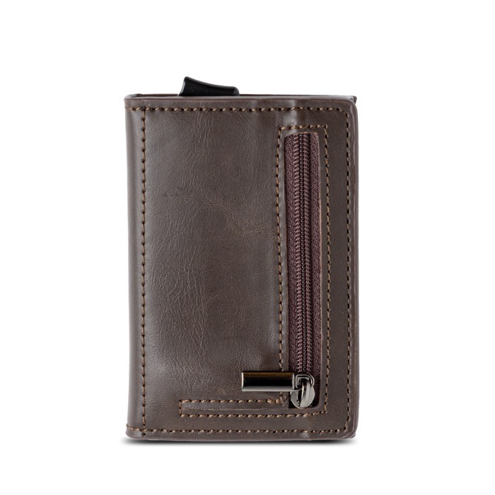 Monedero y tarjetero con protección RFID y acceso con un solo click color marrón vista 1 Monedero y tarjetero con protección RFID y acceso con un solo click color marrón vista 1