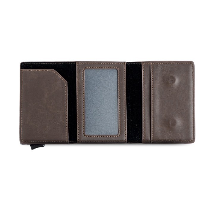 Monedero y tarjetero con protección RFID y acceso con un solo click color marrón vista 2 Monedero y tarjetero con protección RFID y acceso con un solo click color marrón vista 2